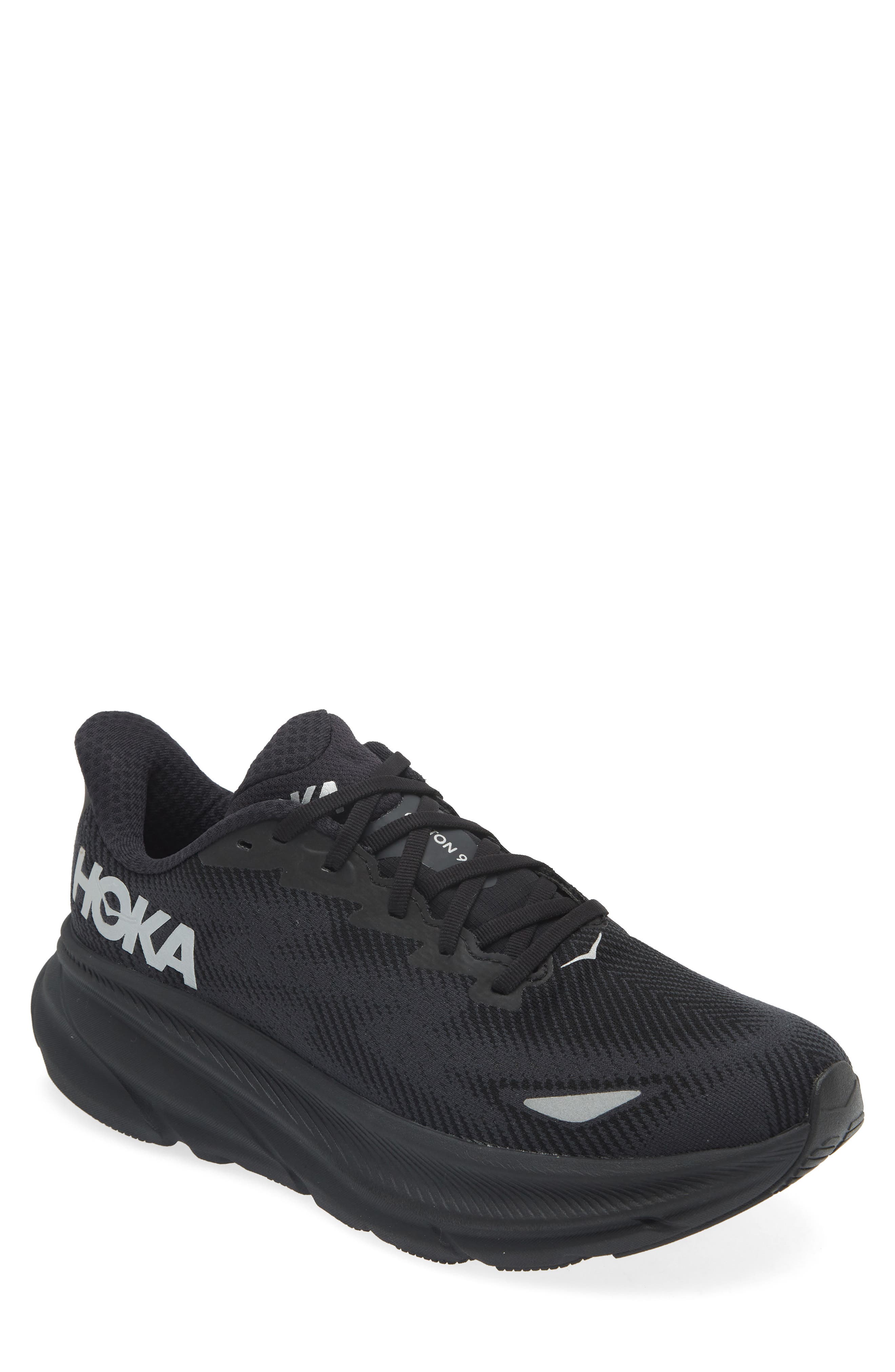 HOKA Clifton 9 Gore-Tex<sup>®</sup> Waterproof Running Shoe, Main, color, Black / Black