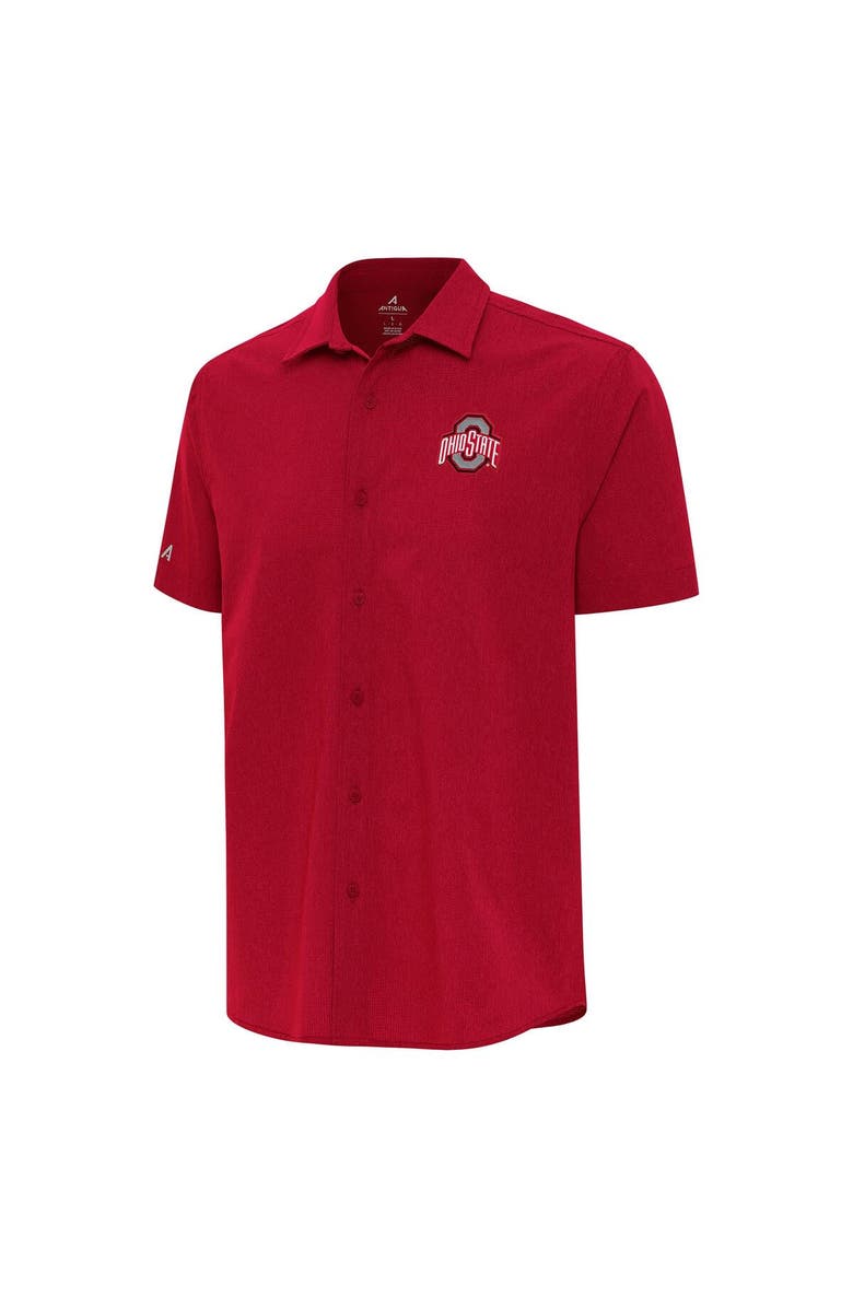ANTIGUA Men's Antigua  Red Ohio State Buckeyes Activate Woven Short Sleeve Button-Down Shirt, Alternate, color, Red