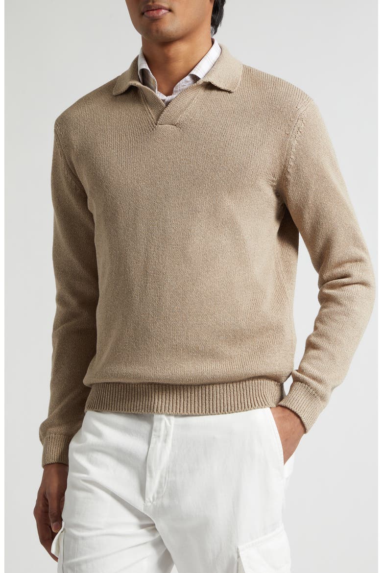 Cotton & Silk Polo Sweater, Alternate, color, 03 TAUPE