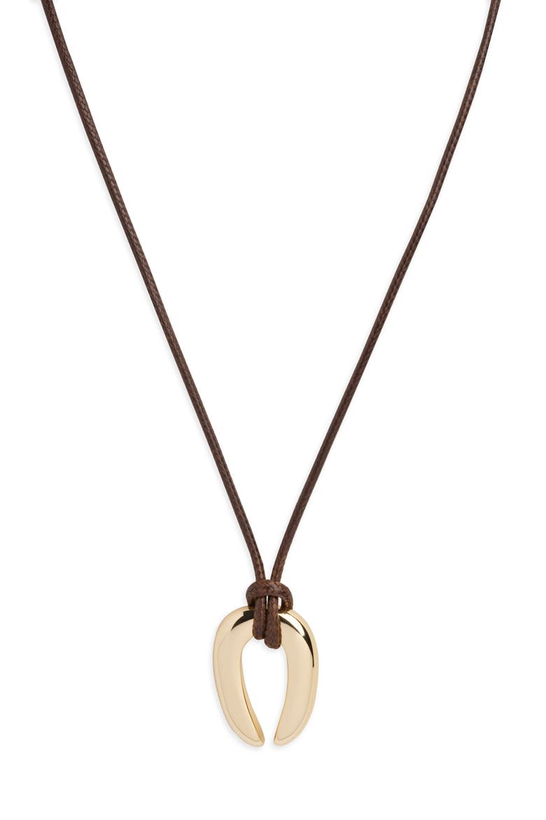 Serena Upside Down Horseshoe Pendant Cord Necklace, Main, color, GOLD/ BROWN