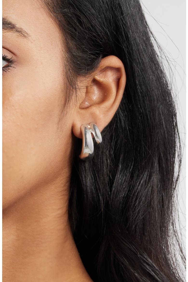 Double Curved J-Hoop Earrings, Alternate, color, SILVER
