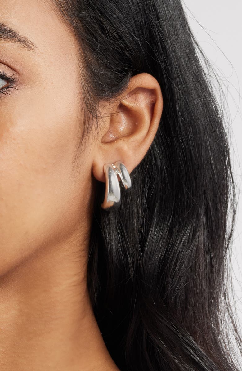 Open Edit Double Curved J-Hoop Earrings, Alternate, color, Silver