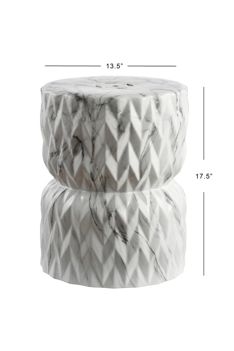 Chevron Drum Traditional Marble Finish Ceramic Drum Garden Stool, Pierced Indoor/Outdoor Patio Seat & Side Table, Alternate, color, White Marble Finish
