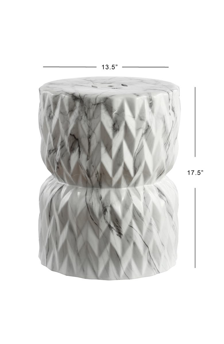 JONATHAN Y Chevron Drum 17.5" White Marble Finish Ceramic Garden Stool, Alternate, color, White Marble Finish