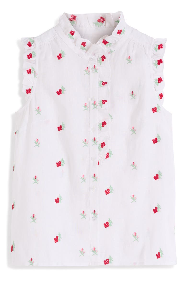Isabel Embroidered Linen Sleeveless Button-Up Shirt, Alternate, color, FLORAL EMBROIDERY