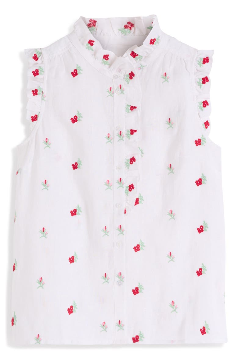Boden Isabel Embroidered Linen Sleeveless Button-Up Shirt, Alternate, color, Floral Embroidery