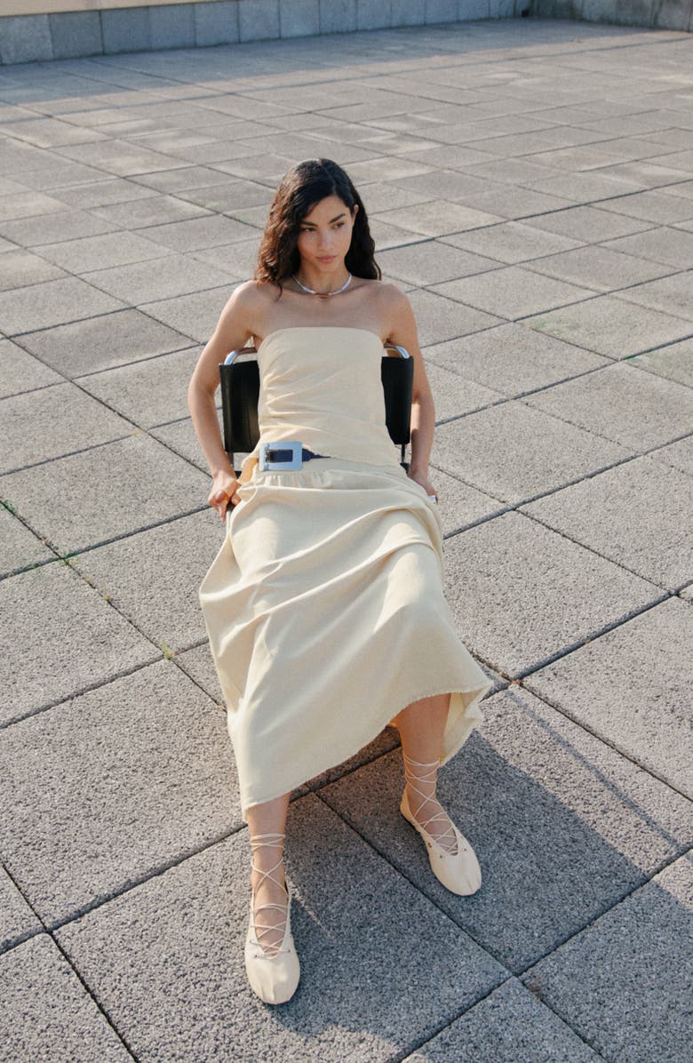 MANGO Fiona Pleated Strapless Top, Alternate, color, Yellow