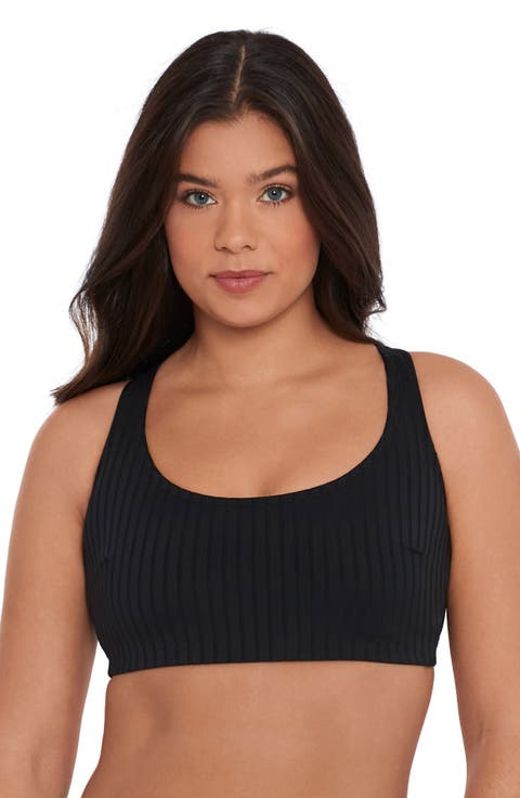 Supportive and Sculpting Ribbed Scoopneck Crossback Bralette Swimsuit Top