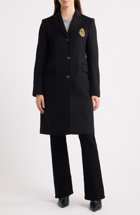 Crest Patch Wool Blend Reefer Coat