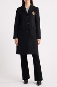 Lauren Ralph Lauren Crest Patch Wool Blend Reefer Coat
