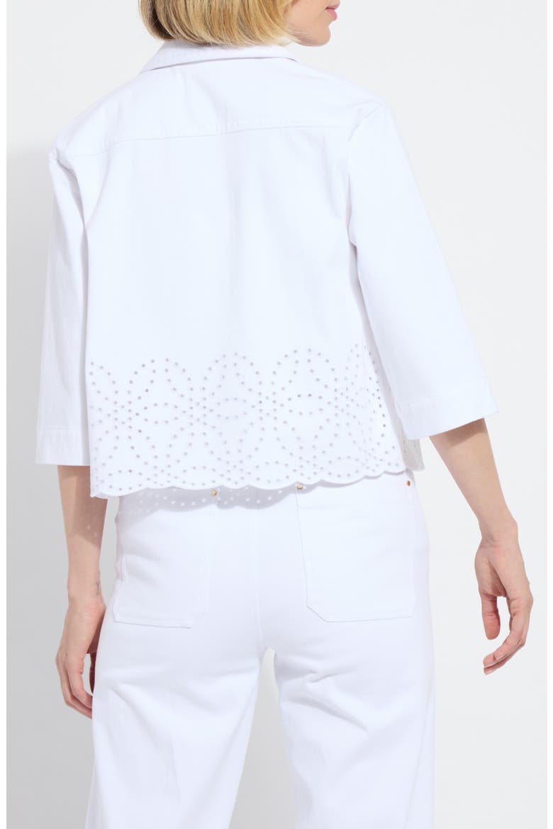 Gem Eyelet Detail Stretch Cotton Denim Jacket, Alternate, color, WHITE