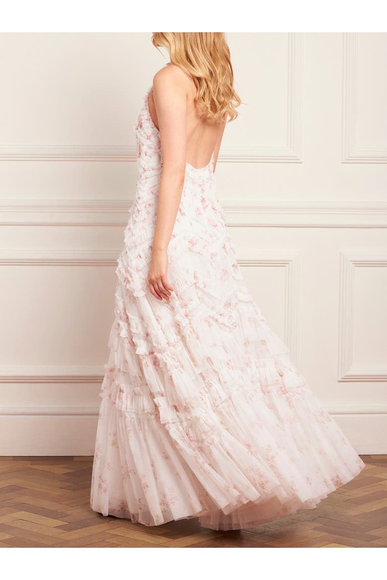 Magnolia Ditsy Elia Halter Neck Gown, Alternate, color, Moonshine/Seashell