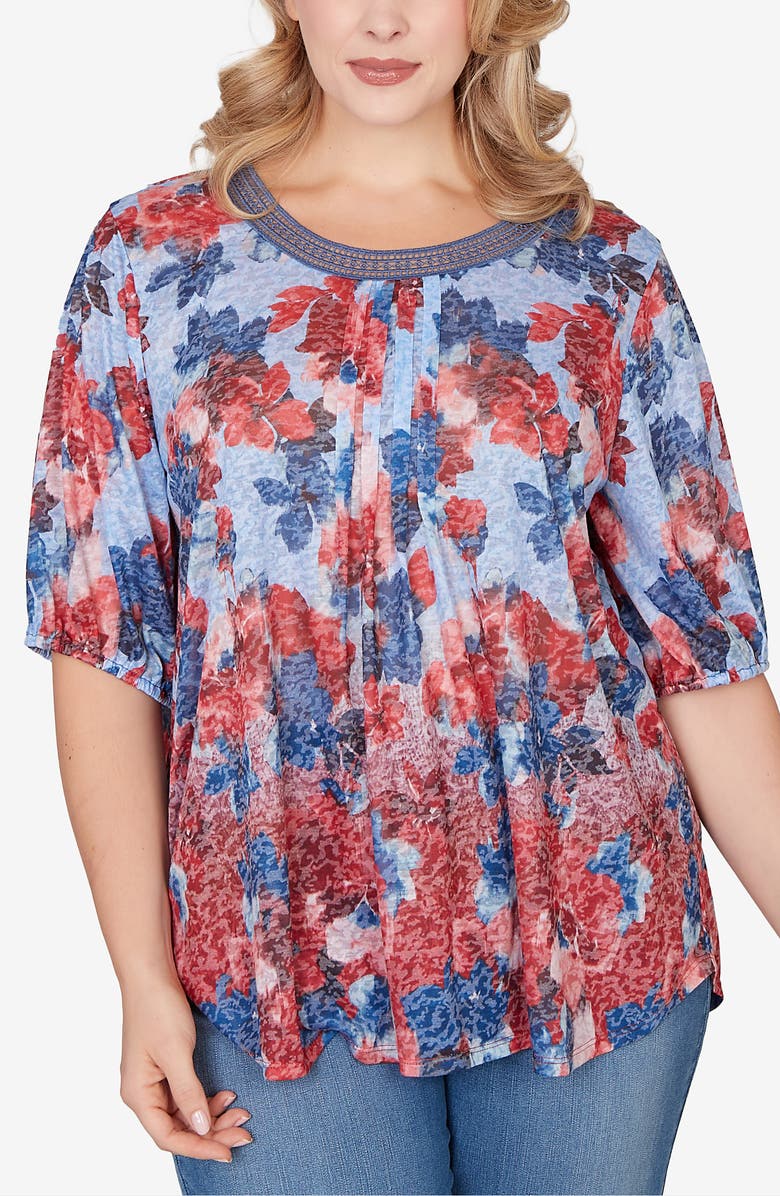 RUBY RD Sublimation Mixed Latter Lace Jersey Top, Main, color, 