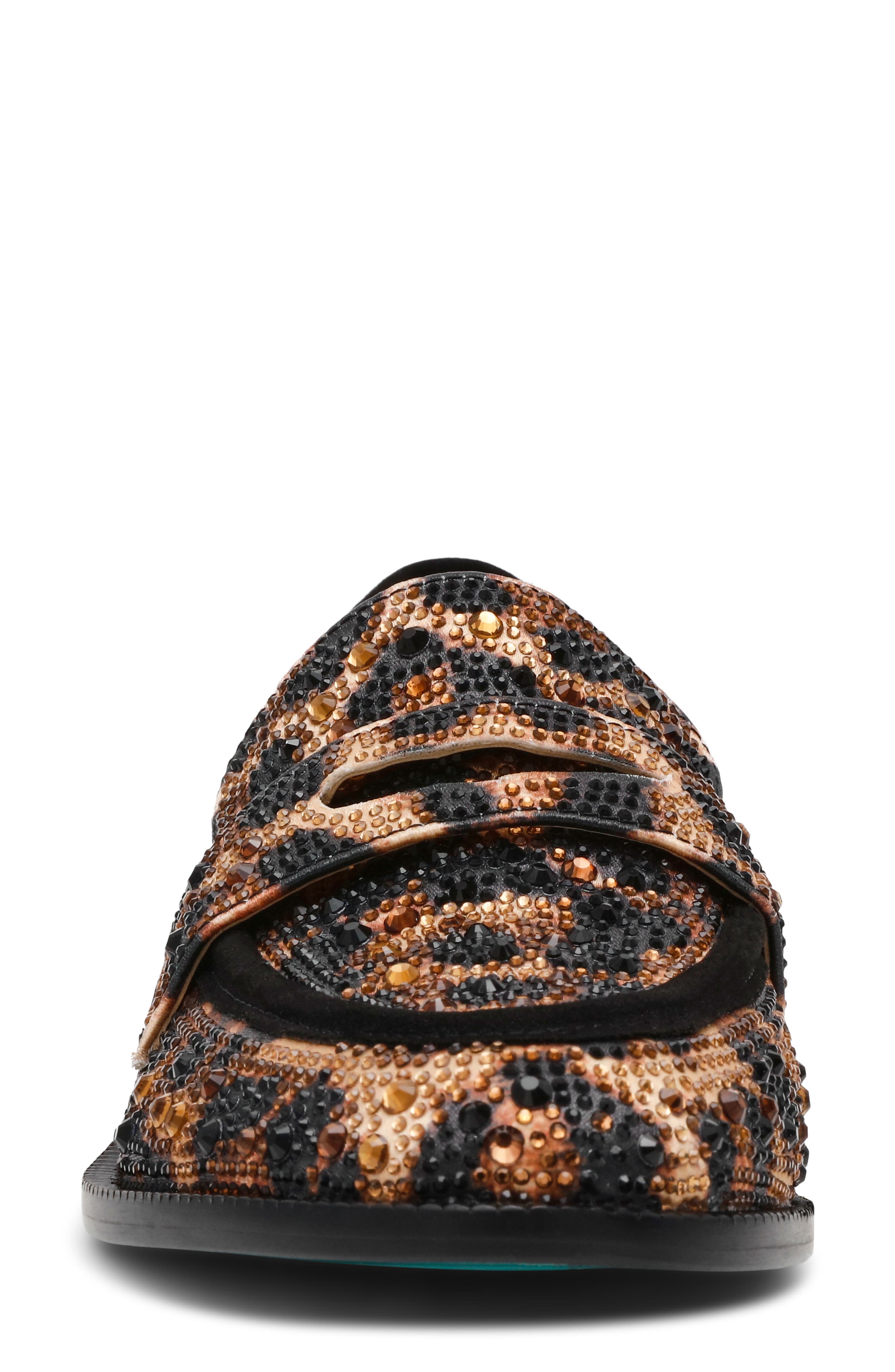 Betsey Johnson Canne Rhinestone Floral Penny Loafer, Alternate, color, Leopard