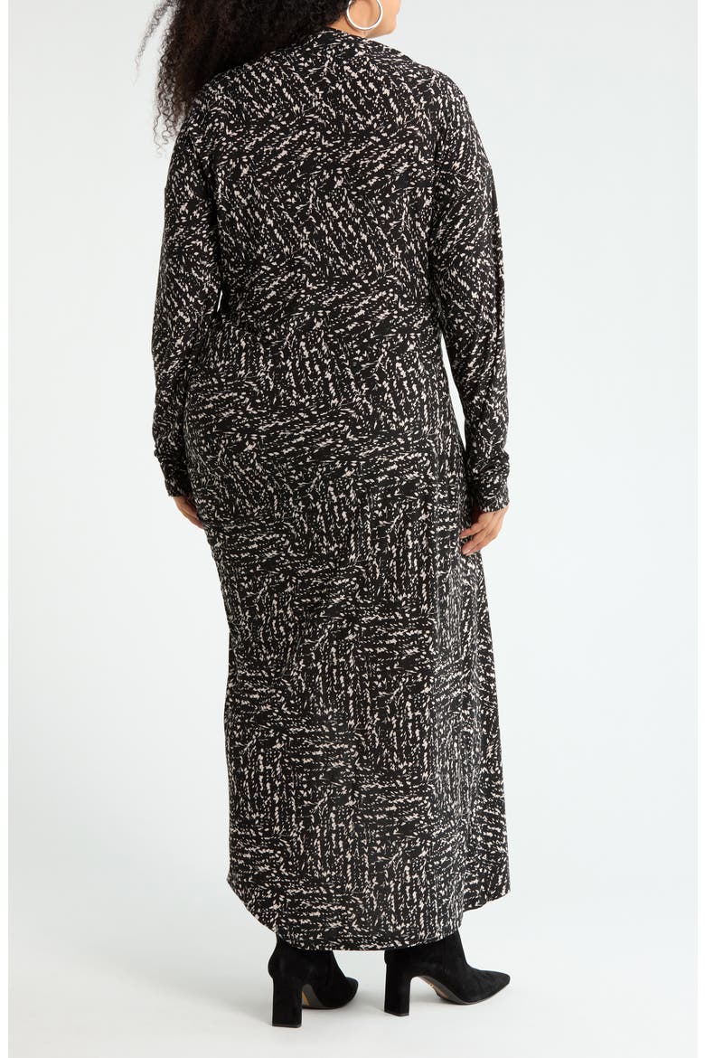 Long Sleeve Ruched Midi Dress, Alternate, color, BLACK/ IVORY