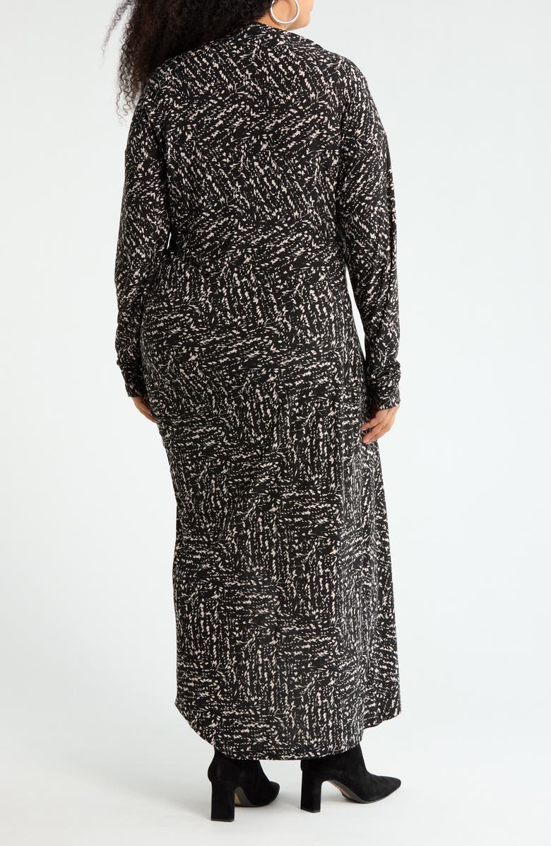 Renee C Long Sleeve Ruched Midi Dress, Alternate, color, Black/ Ivory