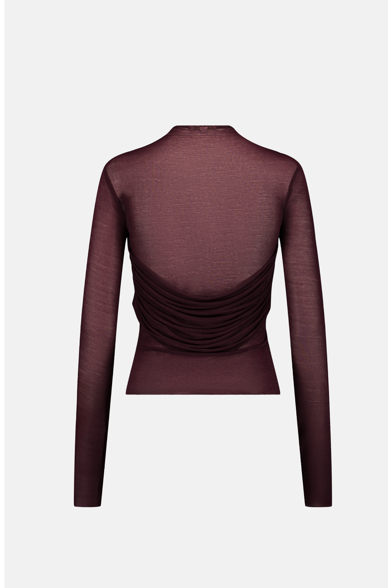 Bordeaux Mesh Draped Top, Alternate, color, Bordeaux