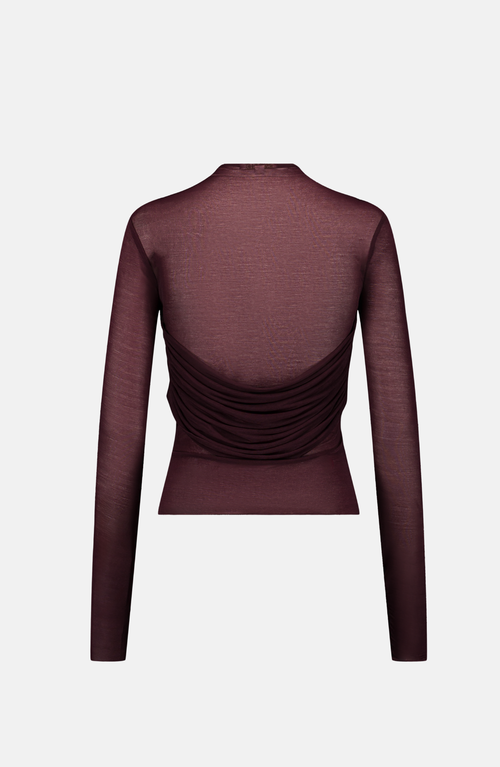 Saemdi Bordeaux Mesh Draped Top In Red
