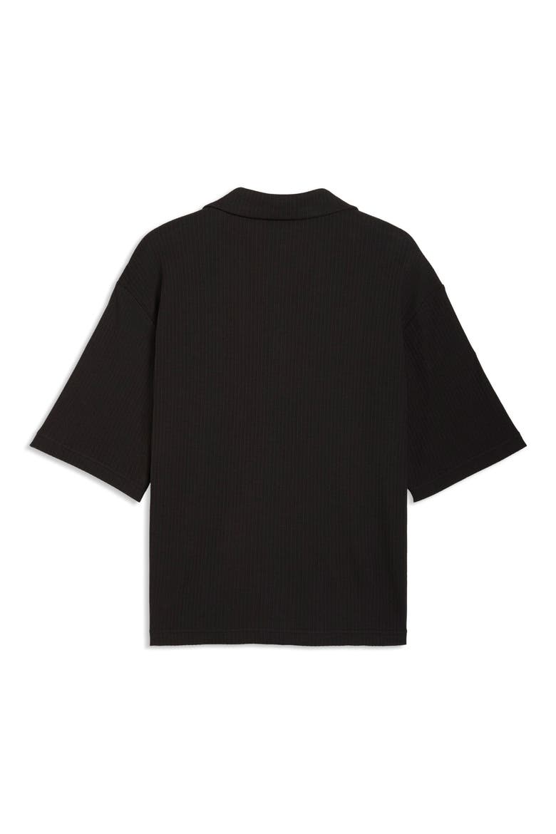 Wardrobe Essentials Waffle Knit Boxy Button-Up Shirt, Alternate, color, PUMA BLACK