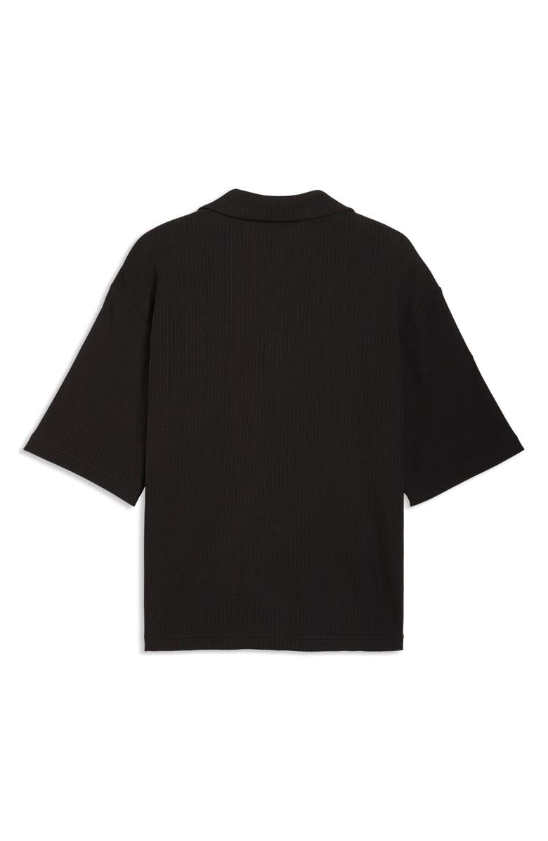 PUMA Wardrobe Essentials Waffle Knit Boxy Button-Up Shirt, Alternate, color, Puma Black