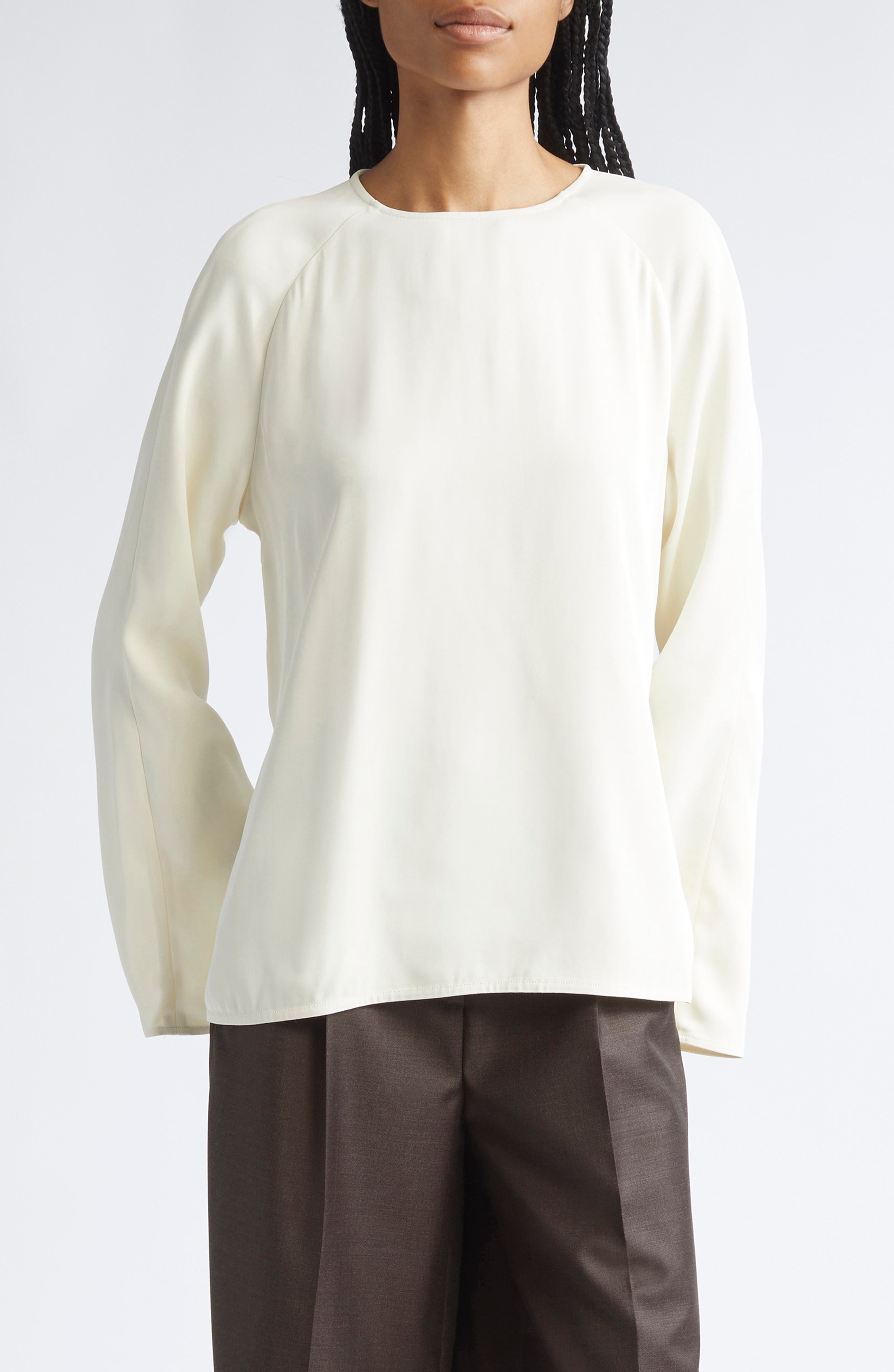 LOULOU DE SAISON Aiza Long Sleeve Top in Ivory 