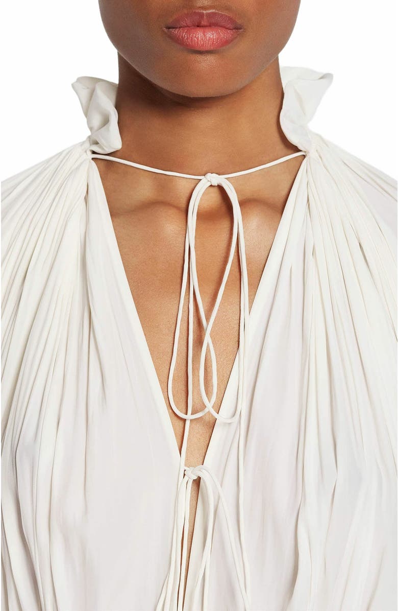 Lanvin Long Charmeuse Ruffle Dress, Alternate, color, Off White