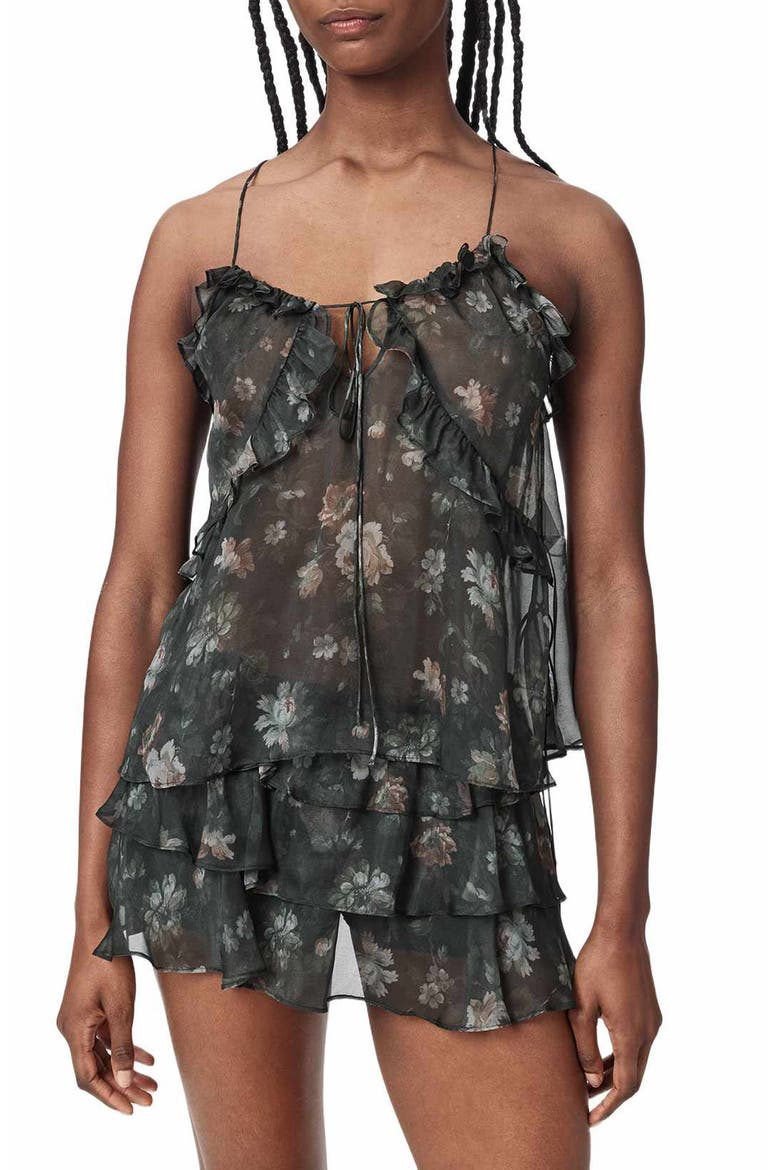 Nyx Tiered Silk Top, Main, color, JARDINIA DEEP GREEN