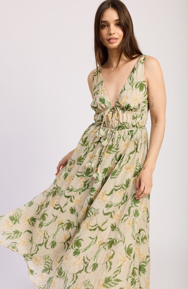 En Saison Linden Shirred Sundress, Alternate, color, Sage Emerald Yellow