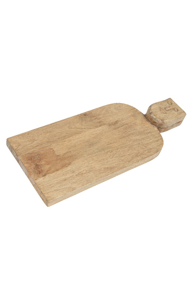 Compact Hand-Carved Mango Wood Cheese Slicer and Cutting Board with Face Handle Design and Combed Finish, Natural, Main, color, Natural