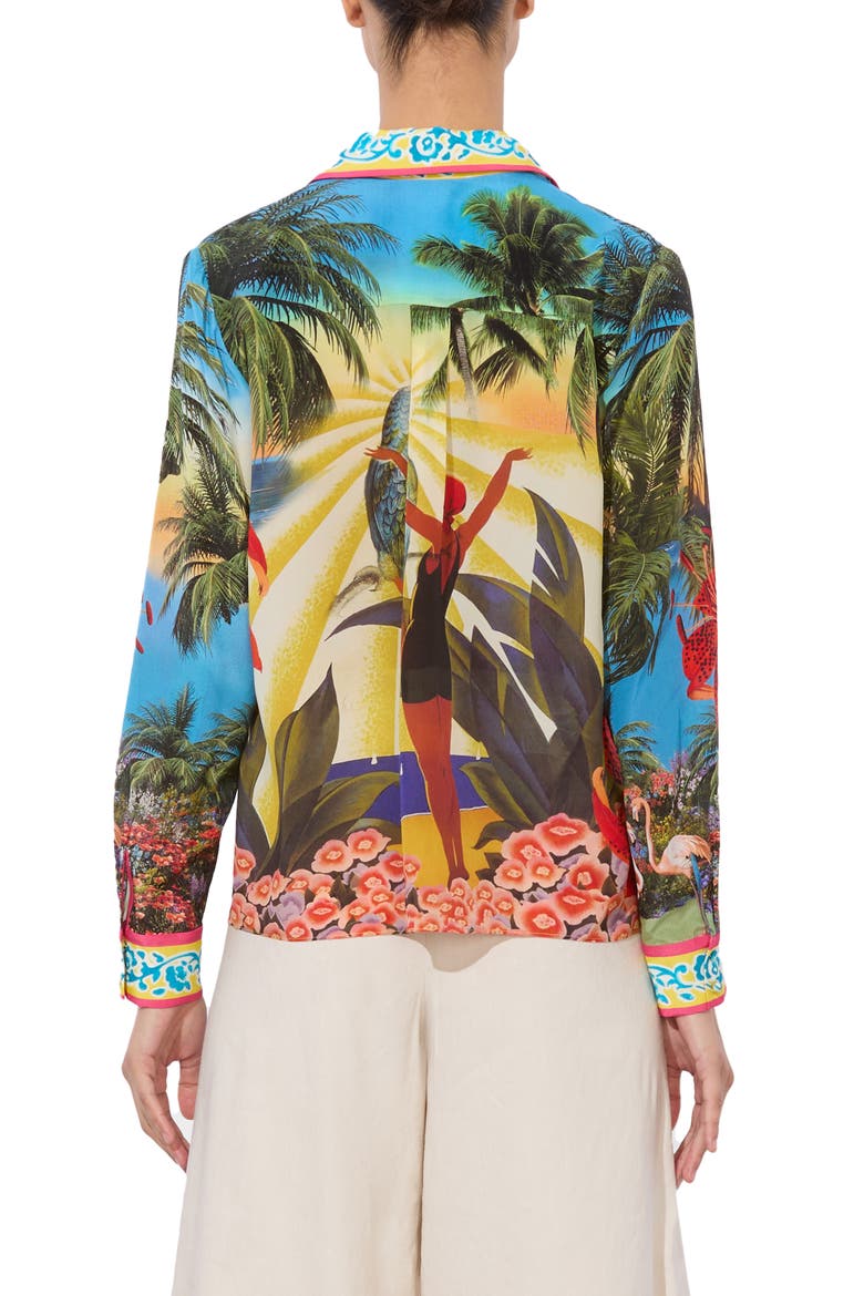 Willa Tropical Print Silk Button-Up Shirt, Alternate, color, ISLAND DREAMS MULTI
