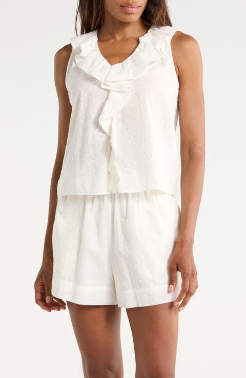 Ruffle Cotton Eyelet Tank