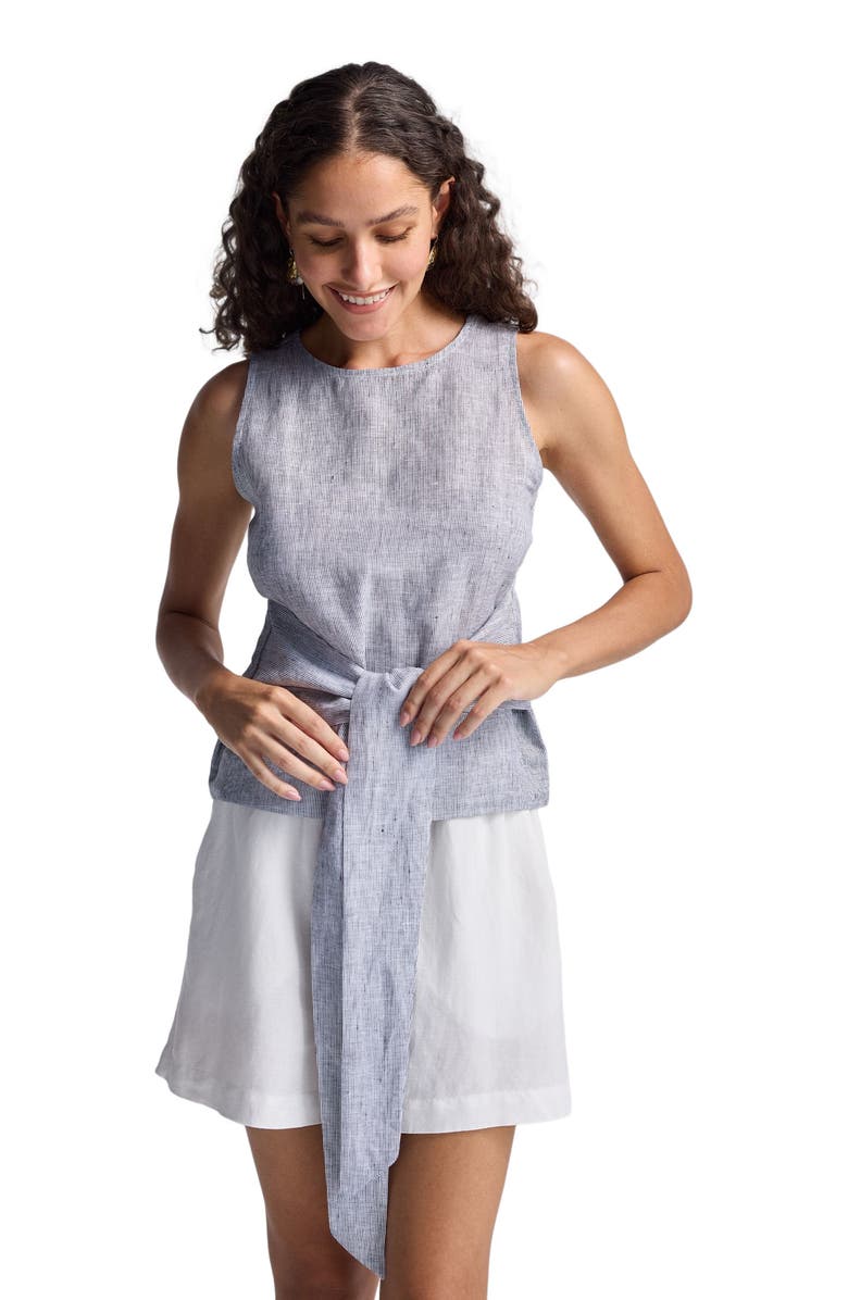Reistor Front-tie Top in Linen Stripes, Alternate, color, Pin Striped Linen