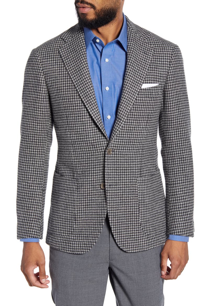 Trim Fit Houndstooth Check Wool Sport Coat, Main, color, GREY