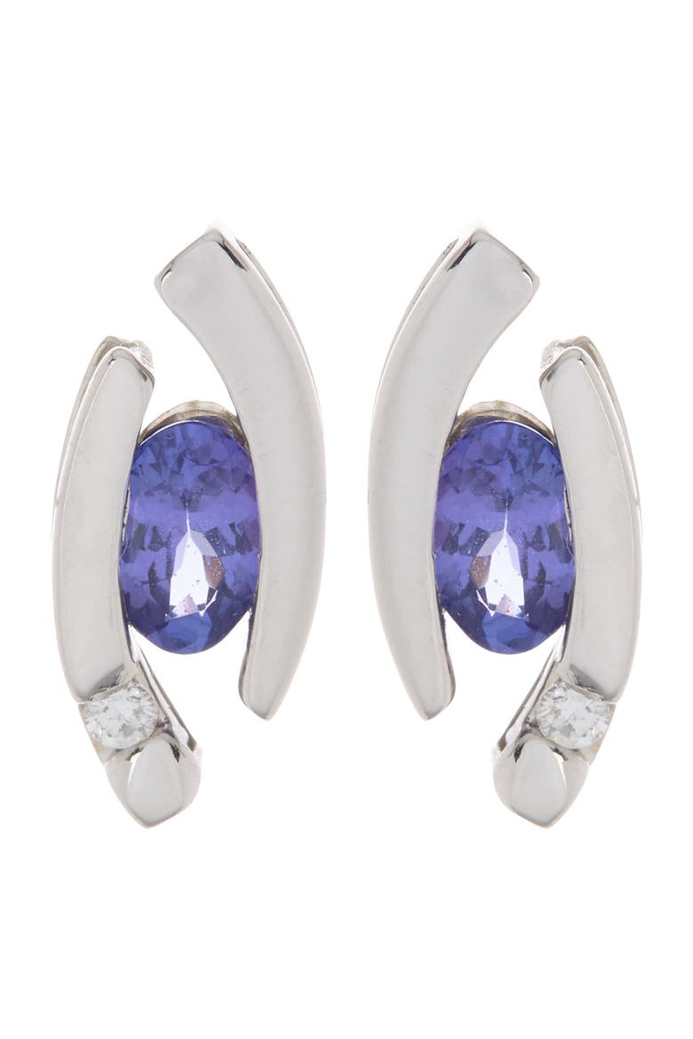 14K White Gold Diamond & Tanzanite Stud Earrings, Main, color, BLUE
