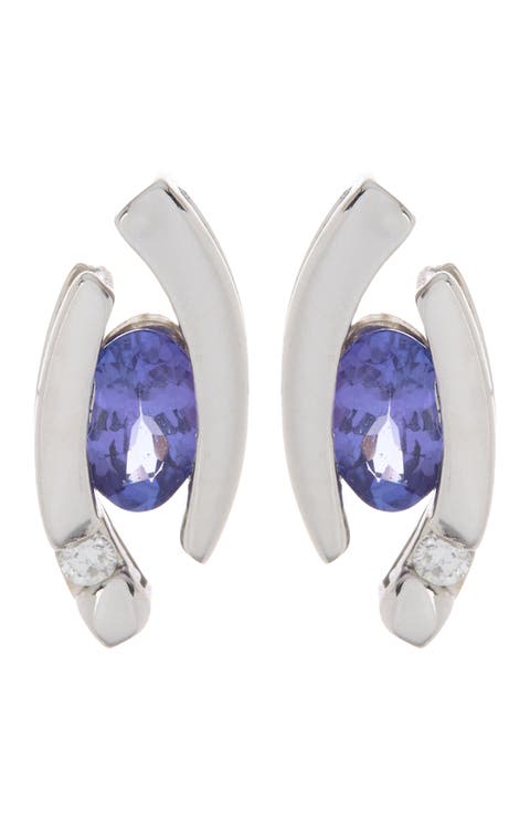 14K White Gold Diamond & Tanzanite Stud Earrings
