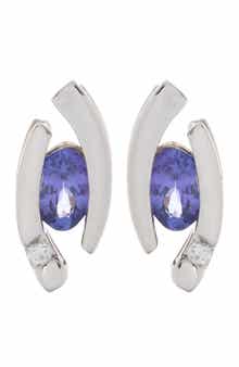 14K White Gold Diamond & Tanzanite Stud Earrings