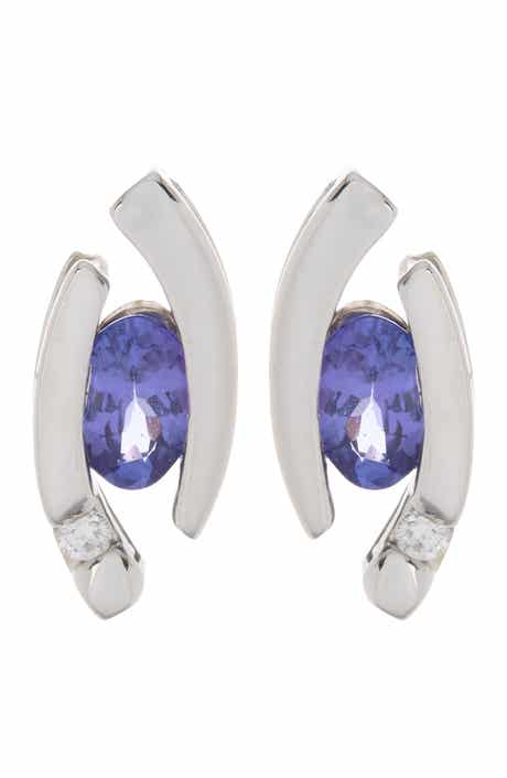 SUZY LEVIAN 14K White Gold Diamond & Tanzanite Stud Earrings