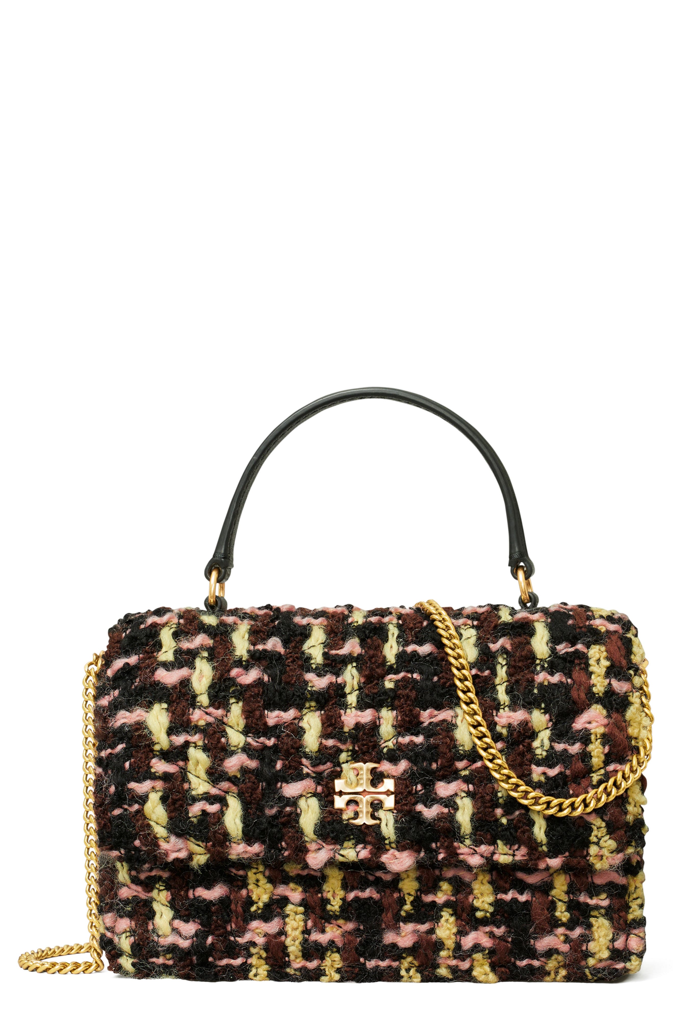 Mini Kira Tweed Wool Blend Top Handle Wallet on a Chain, Main, color, BROWN MULTI