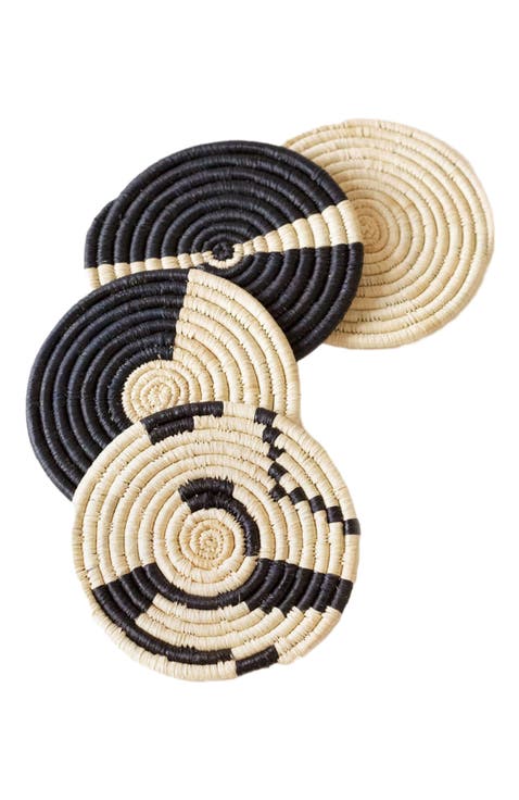 Natural & Black Mixed Set of 4 Coasters