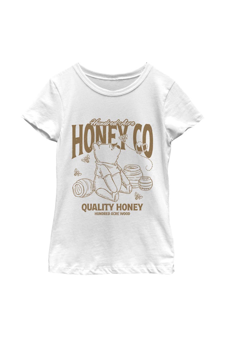 Girl's Winnie the Pooh Hundred Acre Quality Honey  Graphic T-Shirt, Main, color, White
