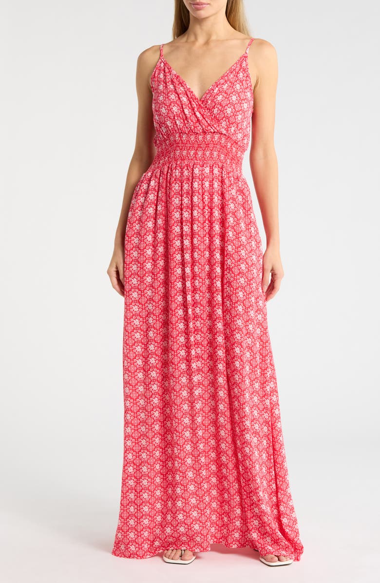 WEST K Smocked Gauze Sundress, Main, color, Red Daisy Floral