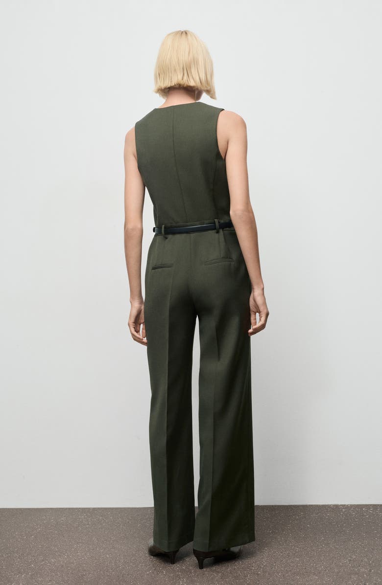 MANGO Belted Sleeveless Jumpsuit, Alternate, color, Khaki Green