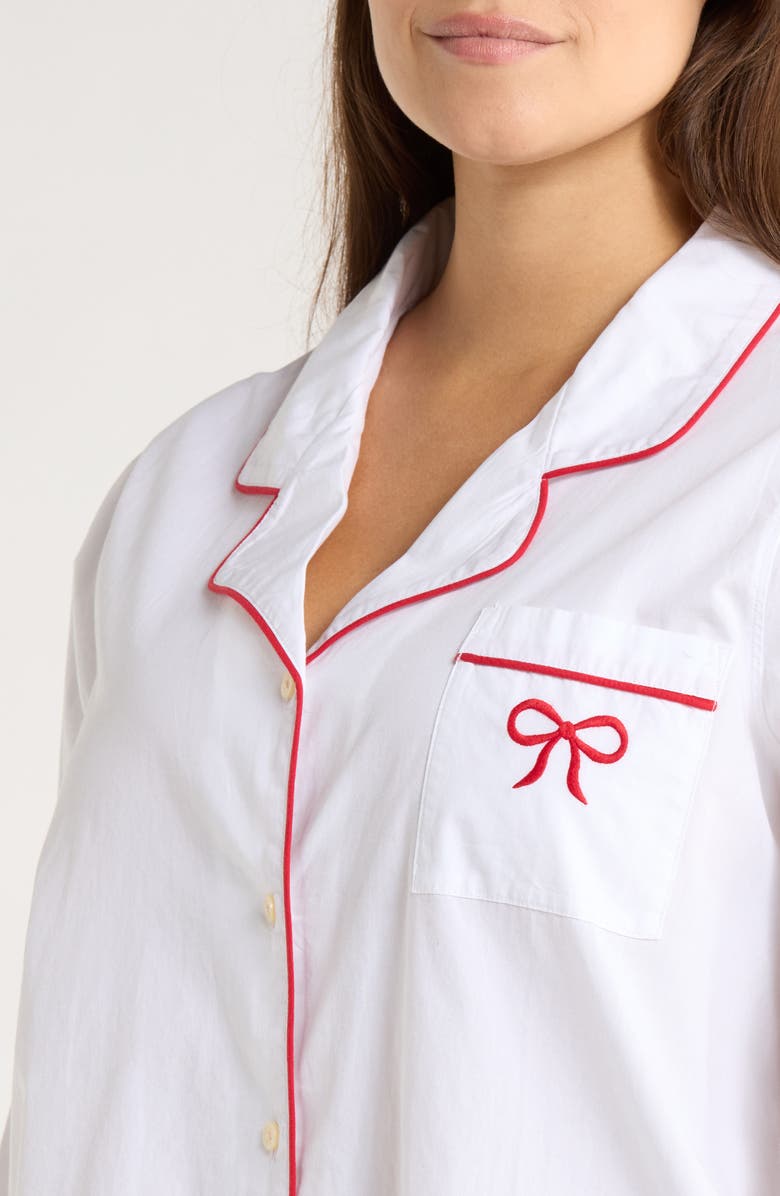 Nordstrom Classic Piped Cotton Nightshirt, Alternate, color, White- Red Bow