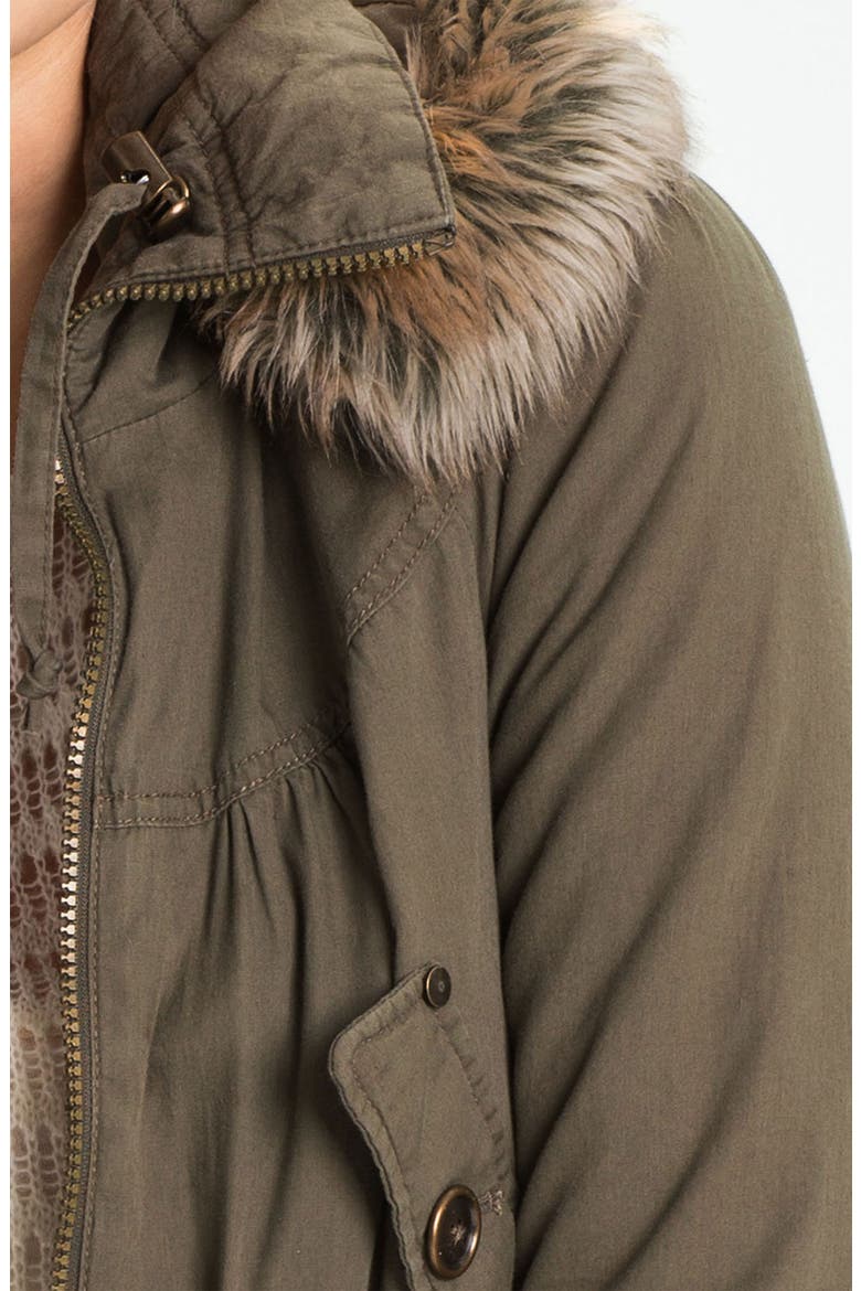 Faux Fur Trim Hooded Anorak, Alternate, color, OLIVE