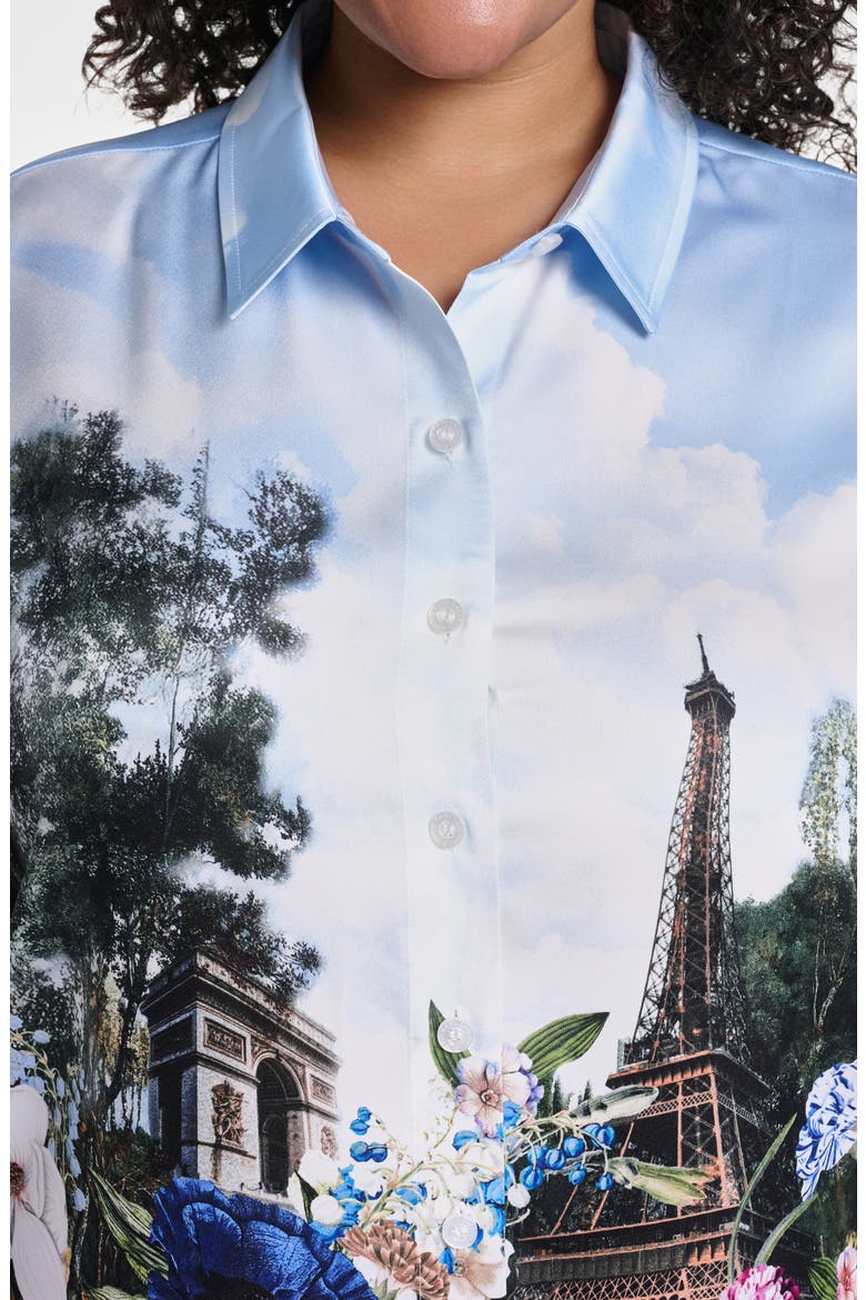 Paris Scene Button-Up Blouse, Alternate, color, STEEL BLUE MULTI