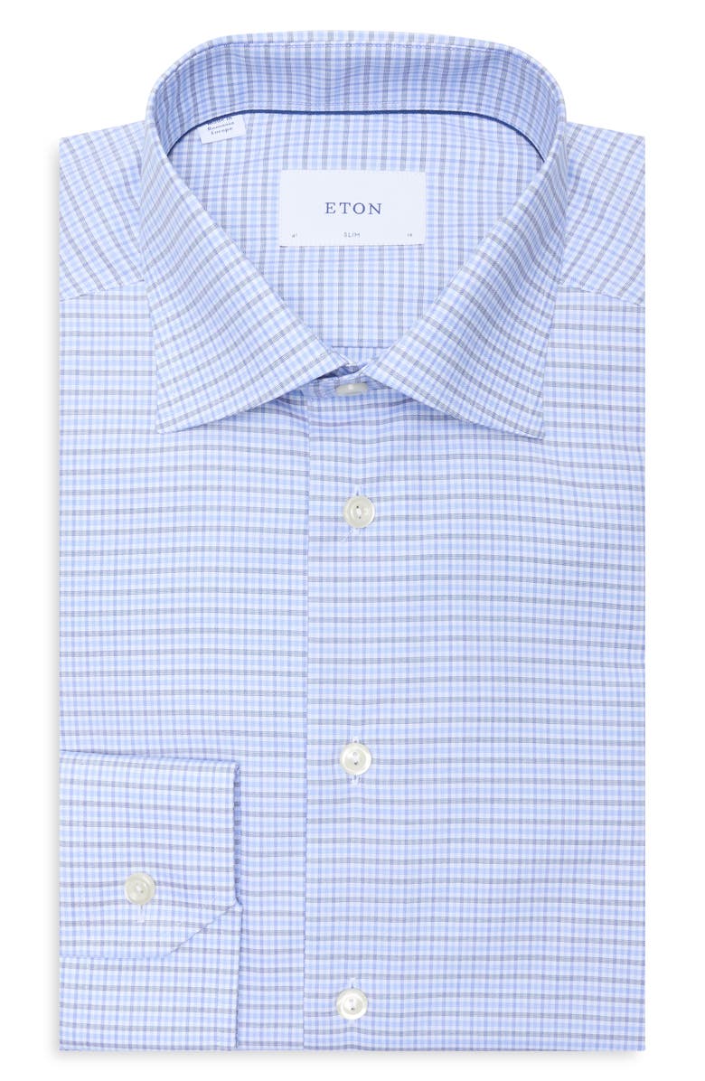 Eton Slim Fit Micro Check Cotton Dress Shirt, Main, color, Medium Blue