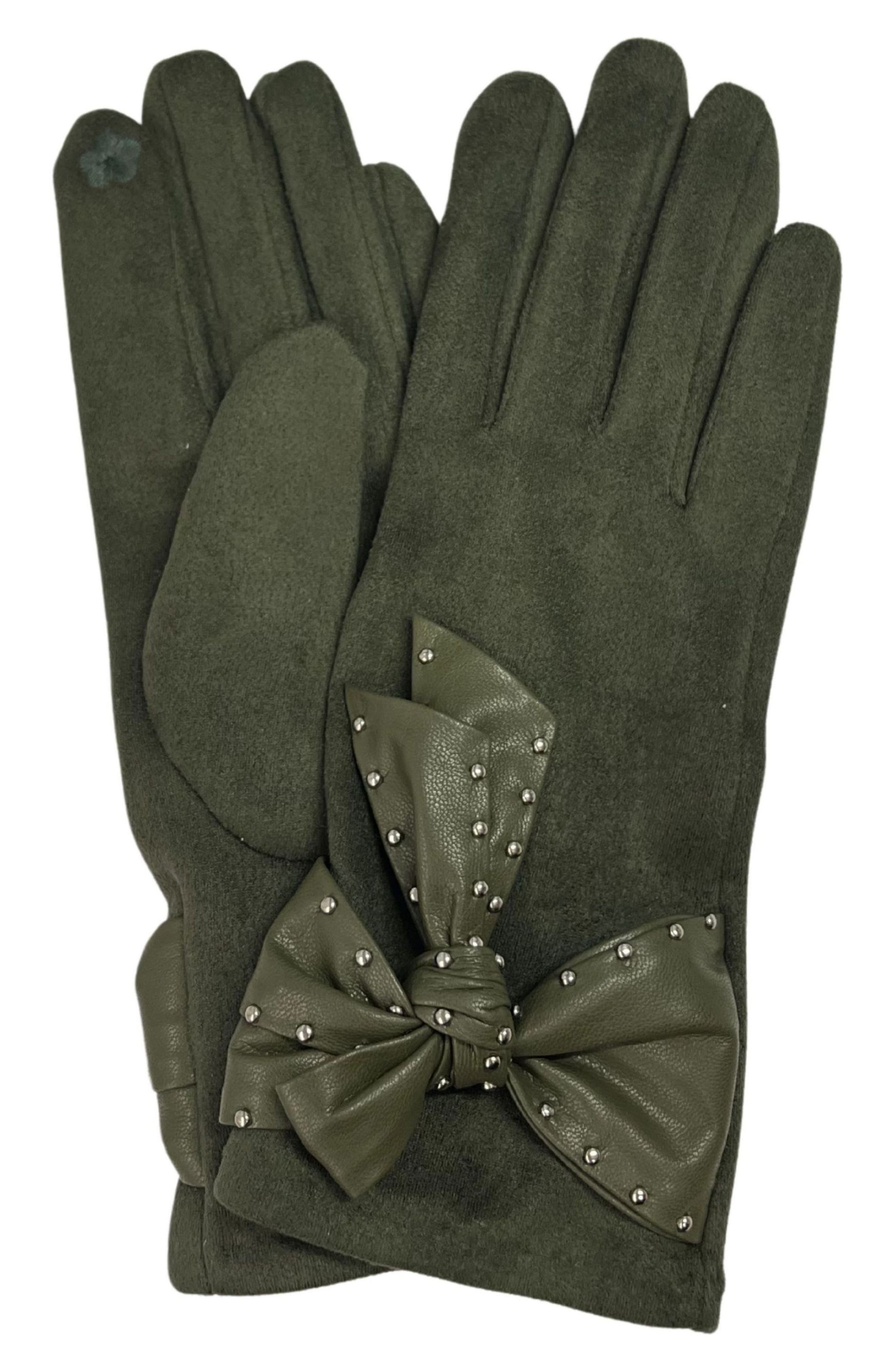 MARCUS ADLER Studded Bow Faux Suede Gloves