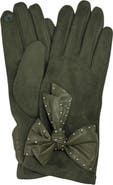MARCUS ADLER Studded Bow Faux Suede Gloves
