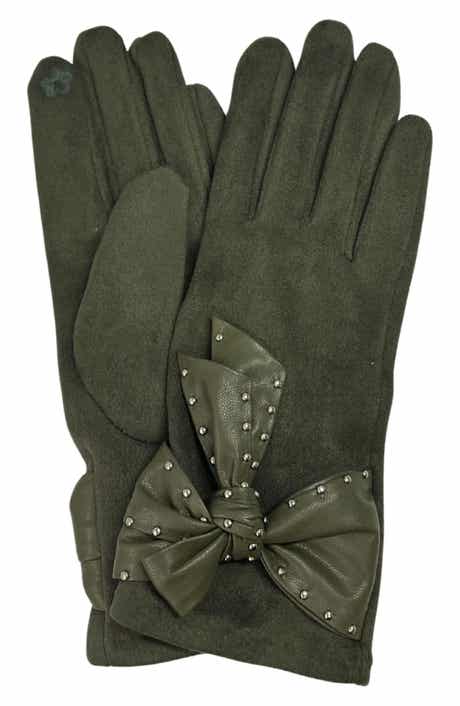 MARCUS ADLER Studded Bow Faux Suede Gloves