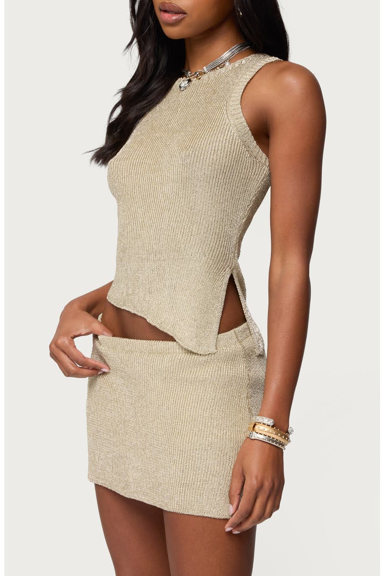 Goldy Asymmetric Hem Metallic Knit Tank Top, Alternate, color, GOLD